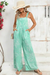 Moonlight Jade Abstract Print Wide Leg Bib Overall - Femstylo