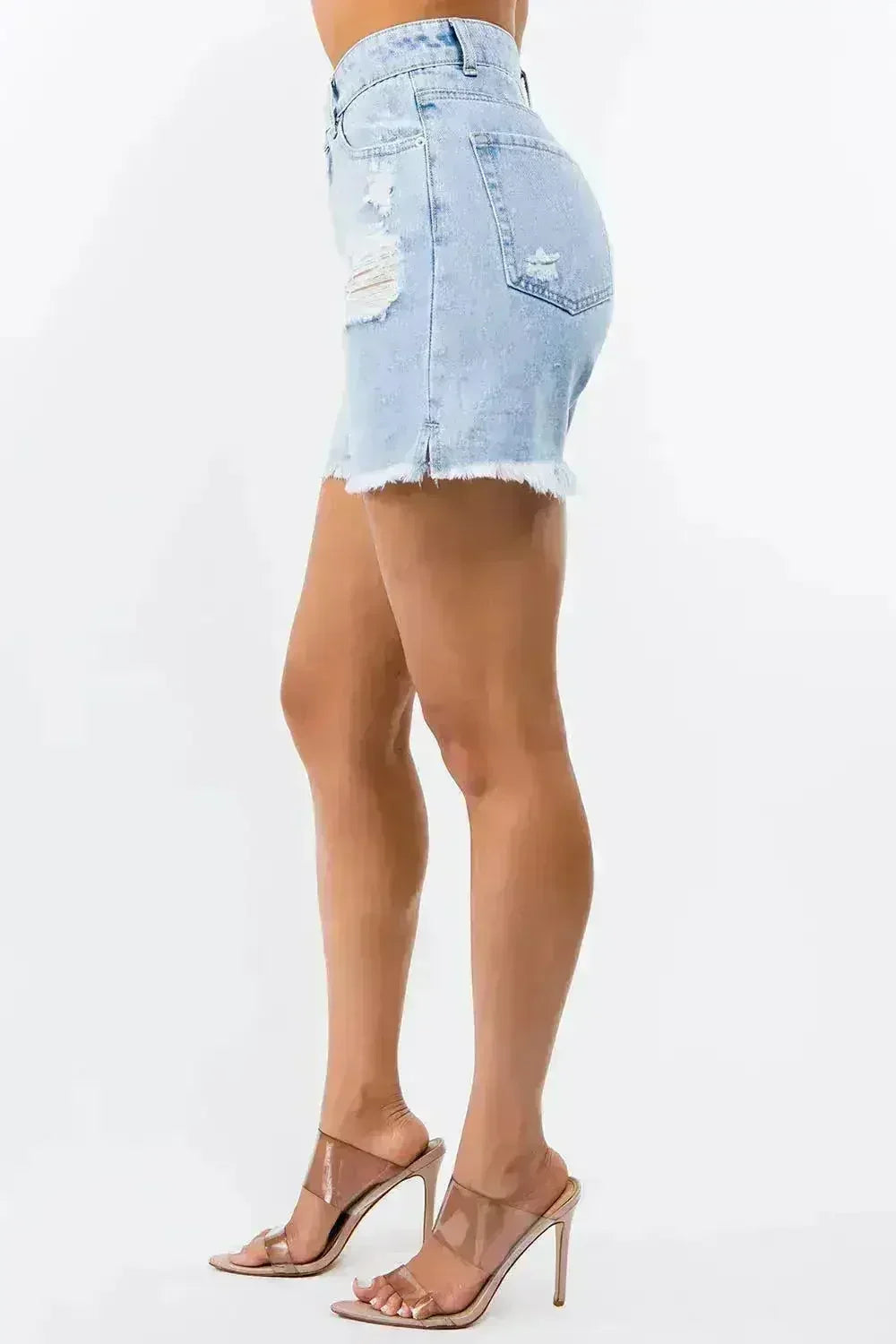 American Bazi High Waist Distressed Raw Hem Denim Shorts - Femstylo