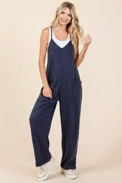 Mittoshop Patch Pocket Wide Leg Sleeveless Jumpsuit - Femstylo