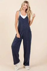 Mittoshop Patch Pocket Wide Leg Sleeveless Jumpsuit - Femstylo