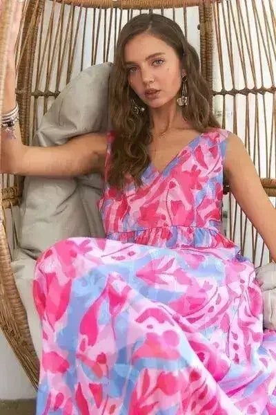 ADORA Abstract Floral V-Neck Maxi Dress - Femstylo