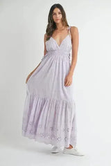 MABLE Eyelet Lace Maxi Dress With Side Strap Details - Femstylo