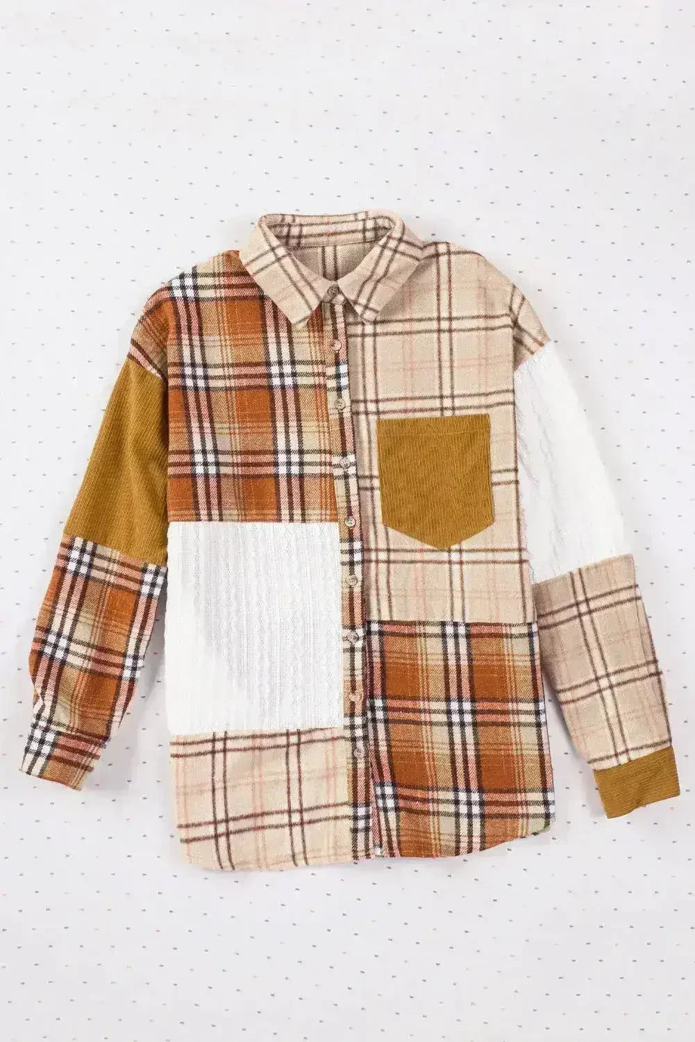 Plaid Color Block Patchwork Shirt Jacket with Pocket - Femstylo