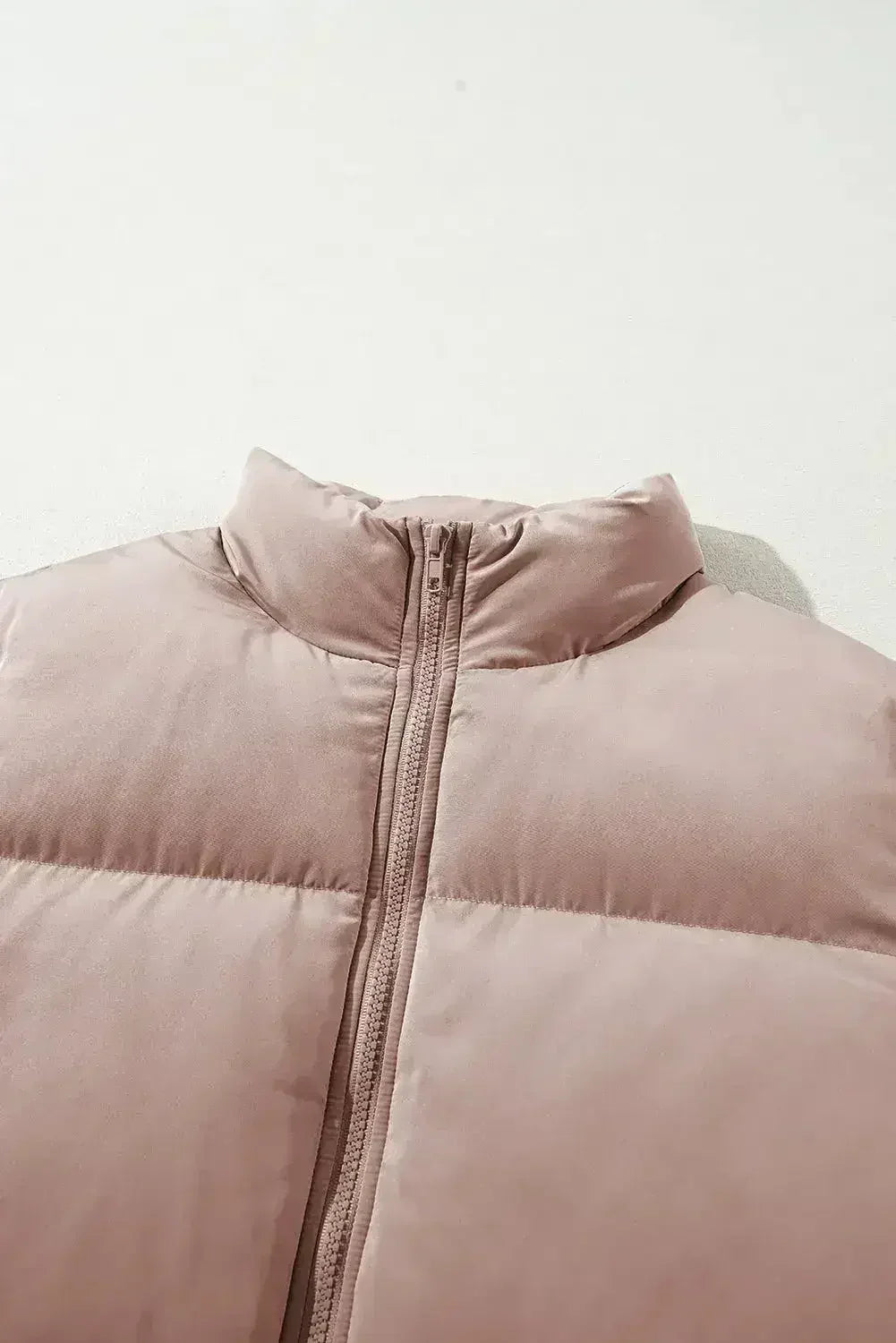 Apricot Pink Full Zipper Quilted Puffer Jacket - Femstylo