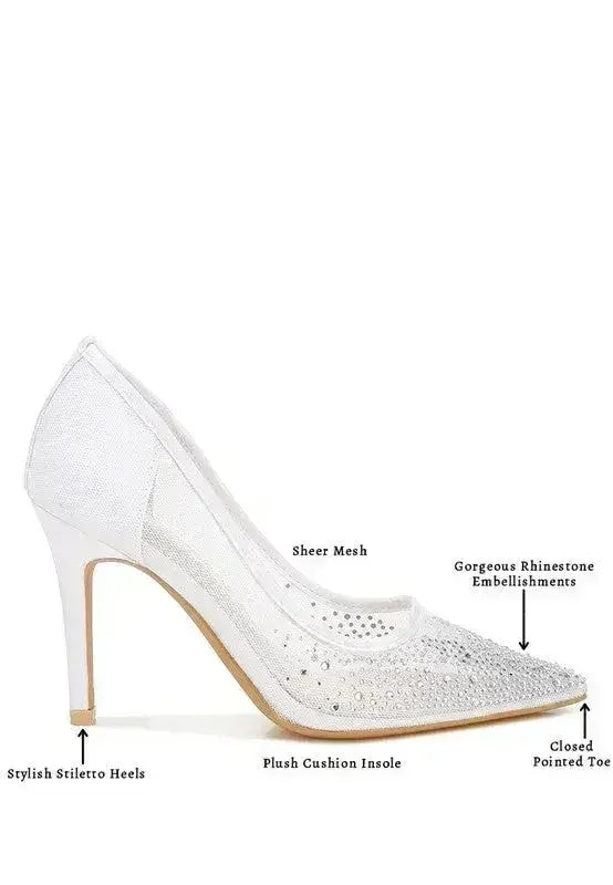 High Ball Mesh Rhinestone Stiletto Pumps - Femstylo
