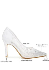 High Ball Mesh Rhinestone Stiletto Pumps - Femstylo