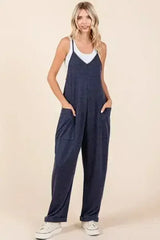 Mittoshop Patch Pocket Wide Leg Sleeveless Jumpsuit - Femstylo