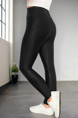 Black Crossed Dip Waist Sleek Leather Leggings - Femstylo