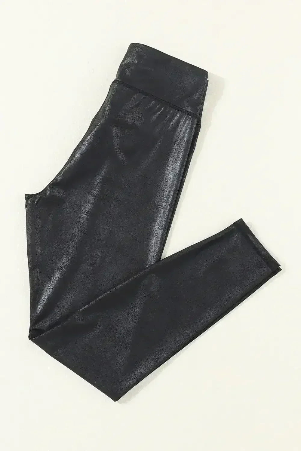 Black Crossed Dip Waist Sleek Leather Leggings - Femstylo