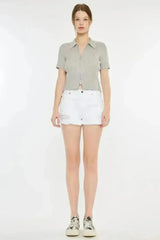 Kancan Raw Hem Distressed Denim Shorts - Femstylo