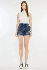 Kancan Raw Hem Button Fly Denim Shorts - Femstylo