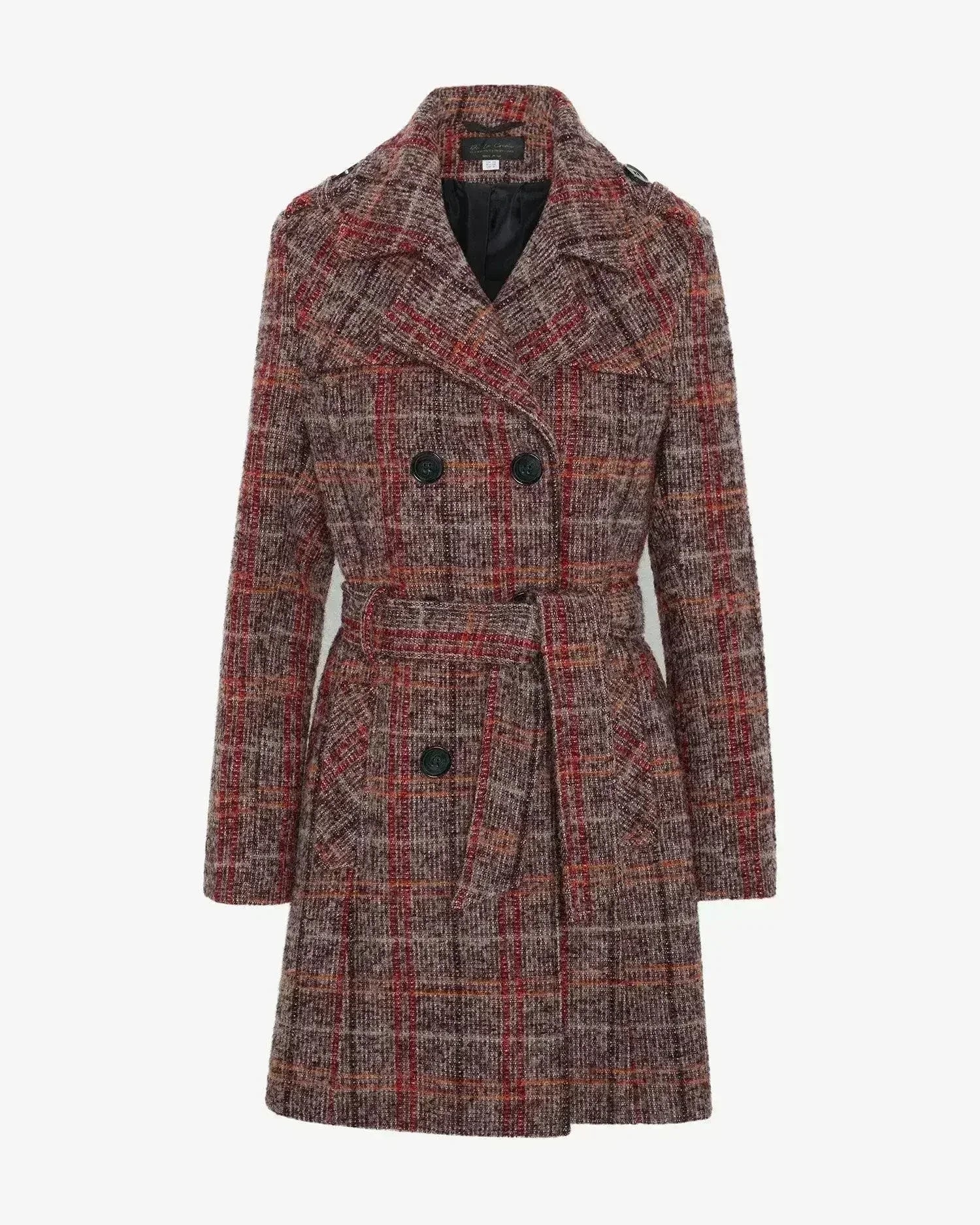 Wool Blend Check Double Breasted Military Coat - Femstylo