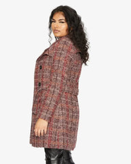 Wool Blend Check Double Breasted Military Coat - Femstylo