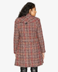 Wool Blend Check Double Breasted Military Coat - Femstylo