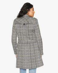 Wool Blend Check Double Breasted Military Coat - Femstylo