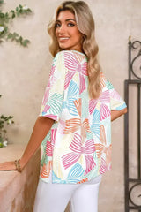 Sky Blue Bowknot Print Waffle Loose Tee - Femstylo