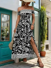 Off-Shoulder Slit Dress - Flowy Viscose Dress | Femstylo - Femstylo