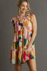 Umgee Full Size Button Detail Ruffle Sleeve Mini Dress Plus Size - Femstylo