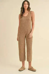 MABLE Sleeveless Knit Crop Jumpsuit with Pockets - Femstylo