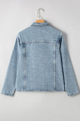 Myosotis Scallop Trim Collar Pocket Button Up Denim Jacket
