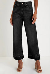 Black Raw Hem Straight Leg Loose High Waist Jeans