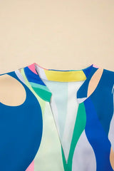 Blue Abstract Print V-Neck Short Sleeve Mini Dress - Femstylo