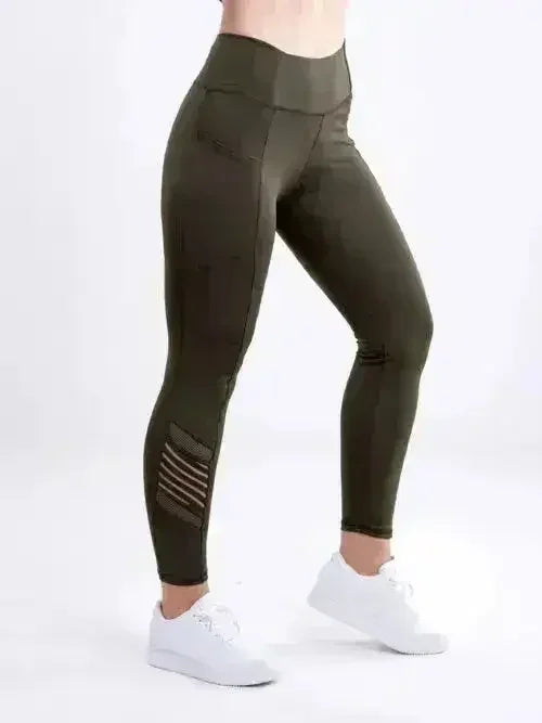 High-Waisted Pilates Leggings with Side Pockets & Mesh Panels - Femstylo