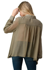 Embroidered Sheer Button-Up Blouse – Casual Elegance - Femstylo