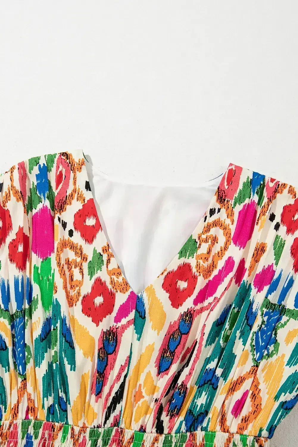 Sky Blue Abstract Print V Neck Dolman Sleeve Ruffle Tiered Mini Dress - Femstylo