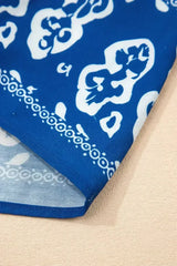 Blue Floral Ruffle Hem Pop of Color Neckline Dress - Femstylo