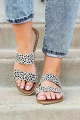 Leopard Dalmatian Print Suedette Slide Sandals - Femstylo