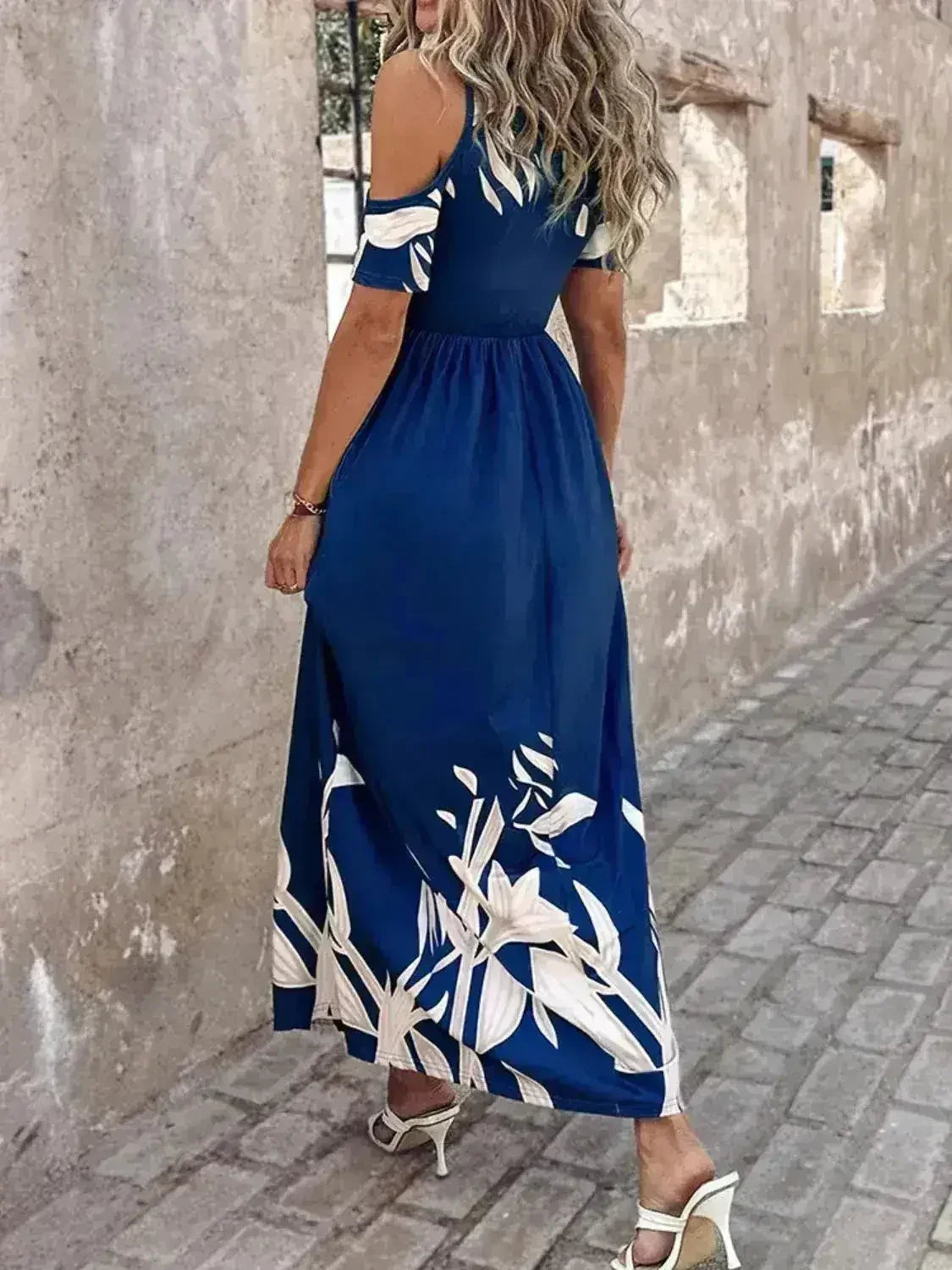 Printed Cold Shoulder Maxi Dress - Stylish Polyester Dress | Femstylo - Femstylo