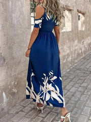 Printed Cold Shoulder Maxi Dress - Stylish Polyester Dress | Femstylo - Femstylo