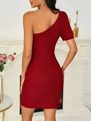 Twisted Single Shoulder Short Sleeve Dress - Femstylo