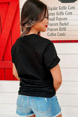 Black Heat Transfer Baseball Print Cotton Blend T Shirt