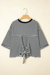 Black Stripe Bowknot Backless T-Shirt - Femstylo