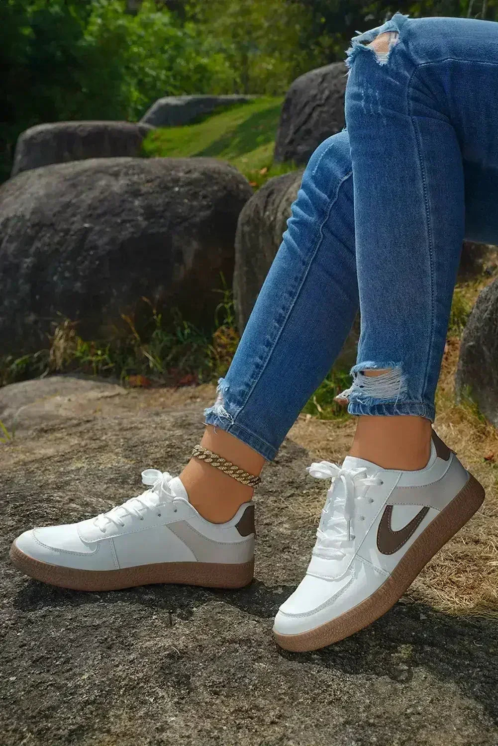 Navy Blue PU Leather Lace Up Sneakers - Femstylo