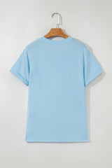 Light Blue Solid Color Basic Crew Neck Tee