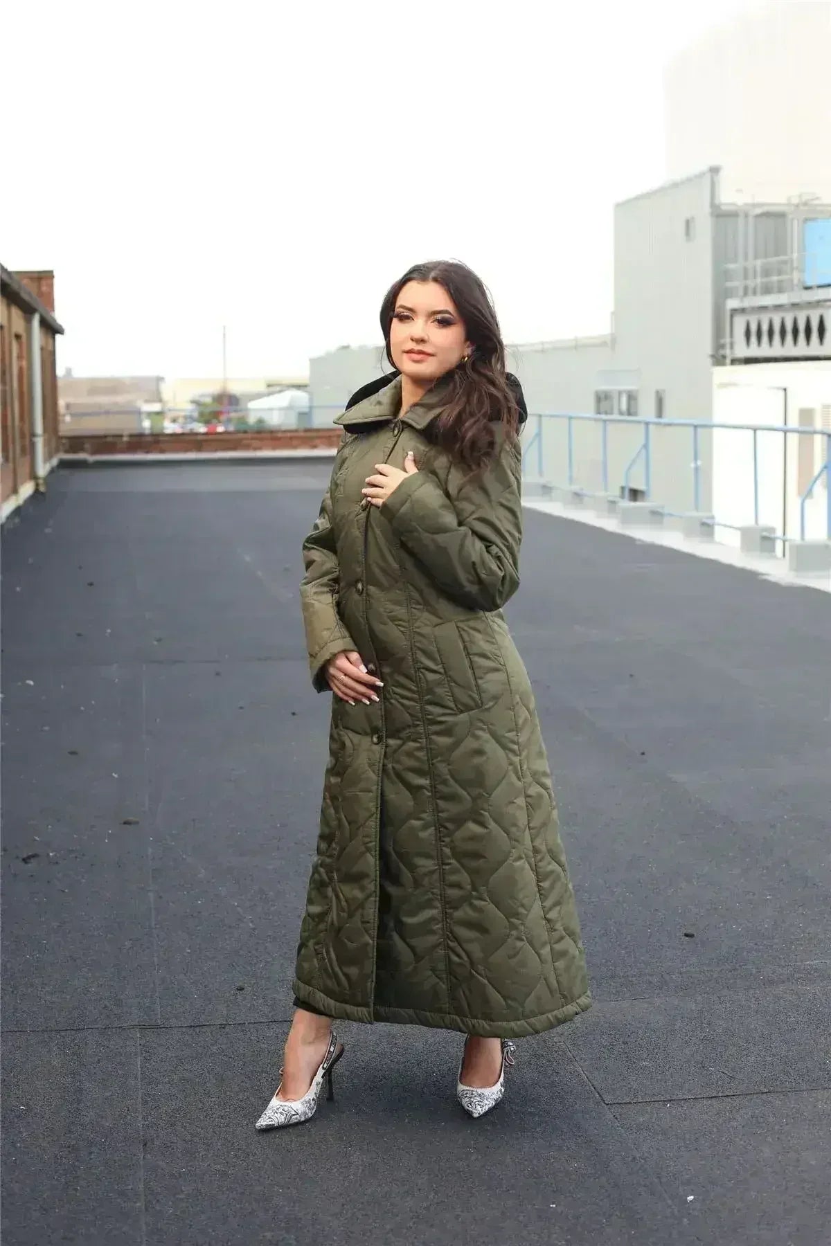 Quilted Single Breasted Longline Hooded Coat - Femstylo