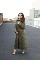 Quilted Single Breasted Longline Hooded Coat - Femstylo