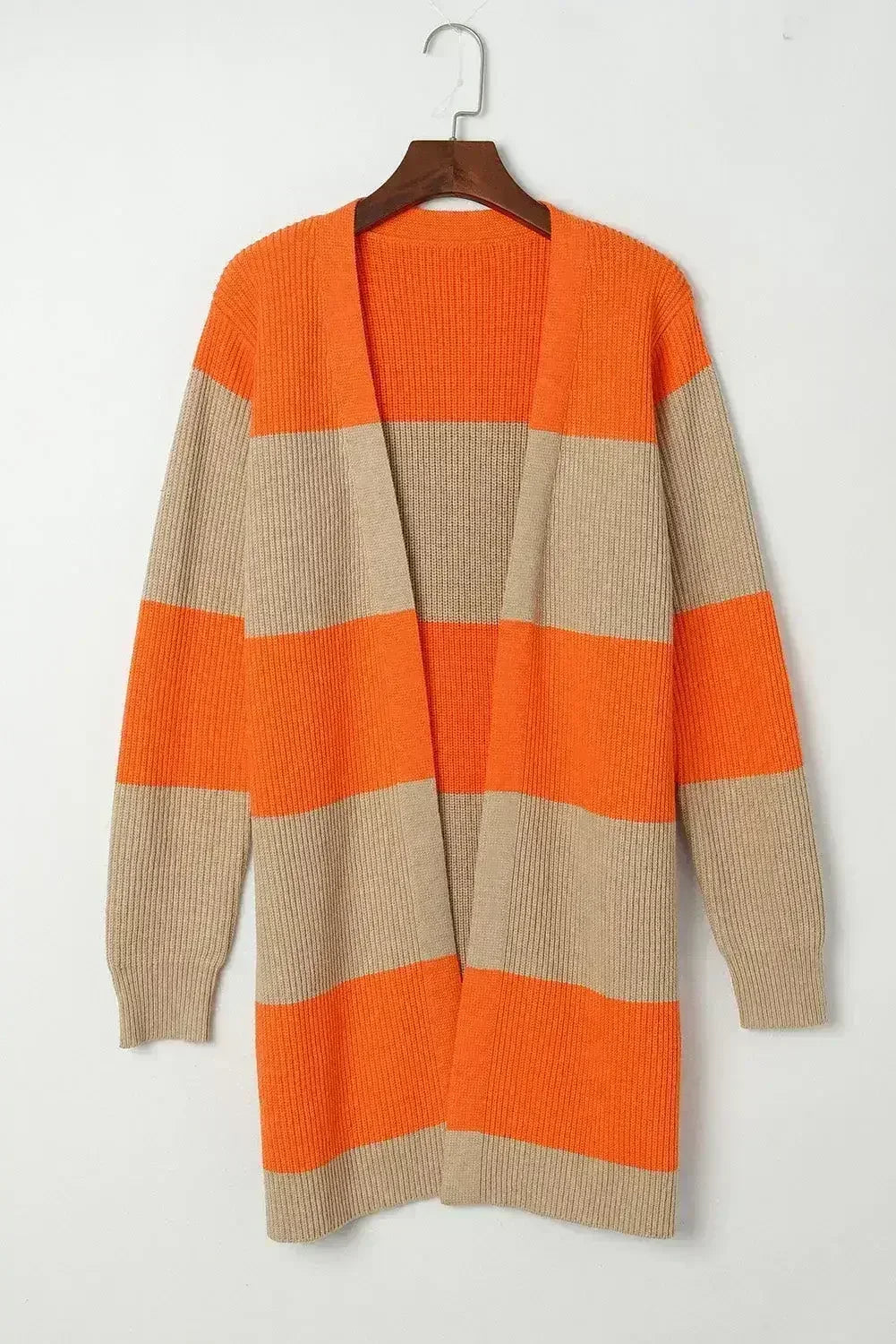 Orange Colorblock Ribbed Knit Cardigan - Femstylo