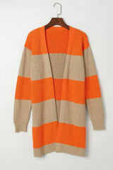 Orange Colorblock Ribbed Knit Cardigan - Femstylo