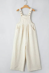 Beige Checkered Pocket High Waist Wide Leg Overall - Femstylo