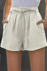 Tie Waist Casual Shorts with Pockets - Femstylo