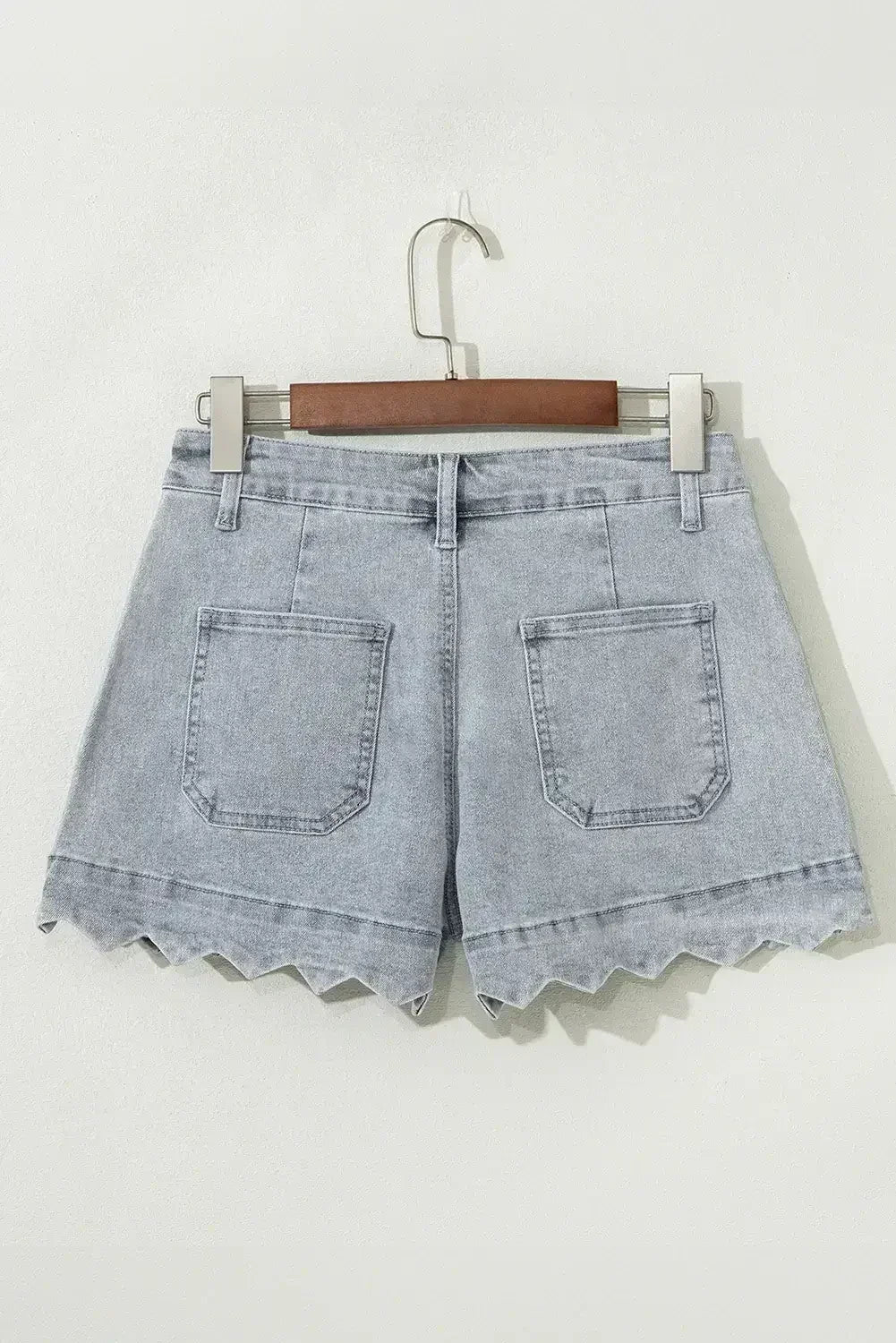 Sail Blue Scalloped Hemline Light Wash Denim Shorts - Femstylo