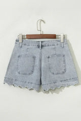 Sail Blue Scalloped Hemline Light Wash Denim Shorts - Femstylo