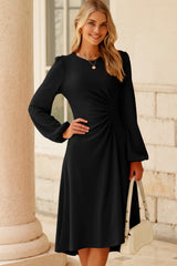Black Plain Lantern Sleeve Midi Dress