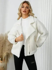 Pocketed Sherpa Zip Up Long Sleeve Jacket - Femstylo
