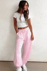 Lilac Tie Elastic Waist Solid Color Patchwork Jogger Pants
