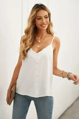 White Spaghetti Straps Buttoned V Neck Vest - Femstylo
